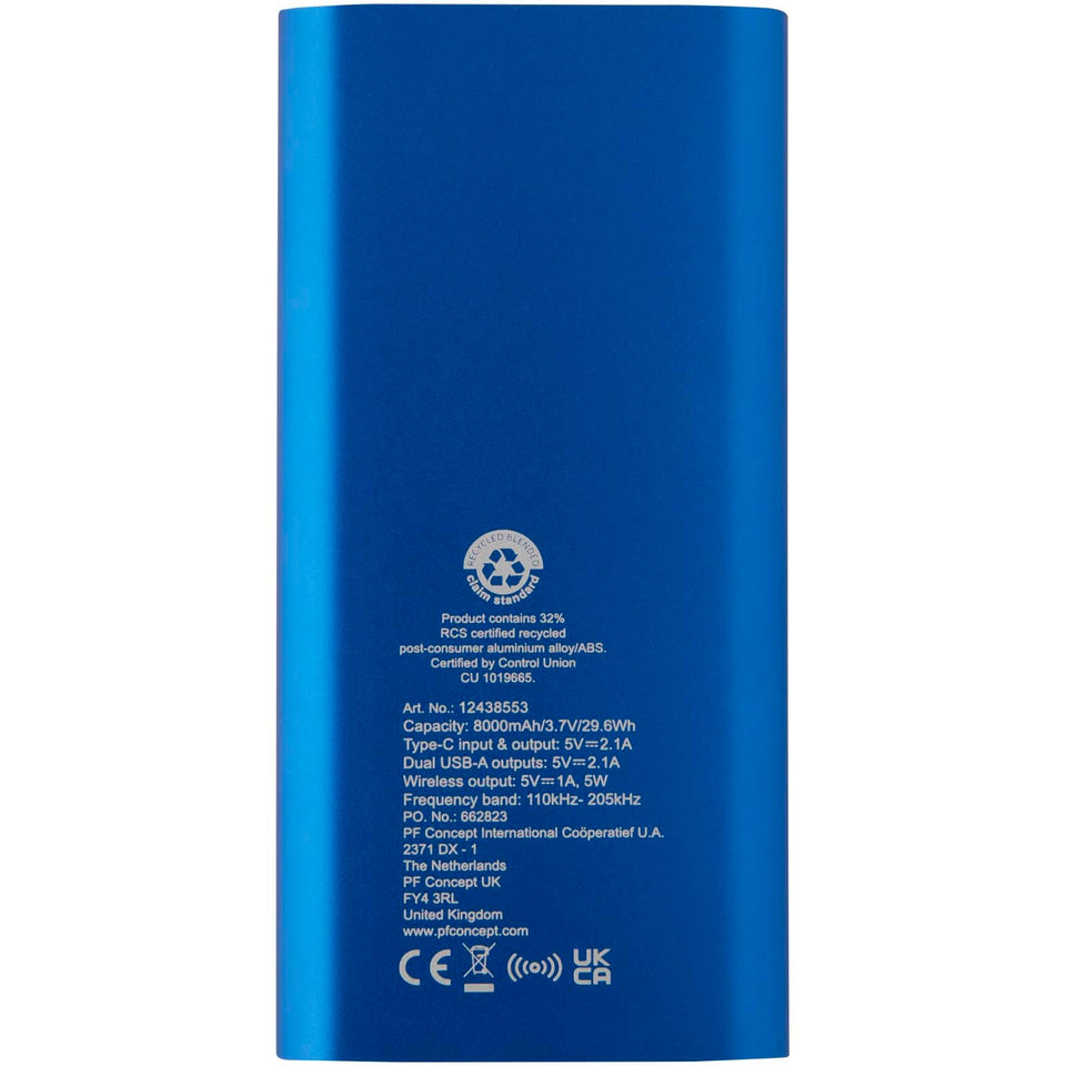 Power bank wireless da 8000 mAh Type C in alluminio riciclato Juice personalizzato con logo - Pubblienne