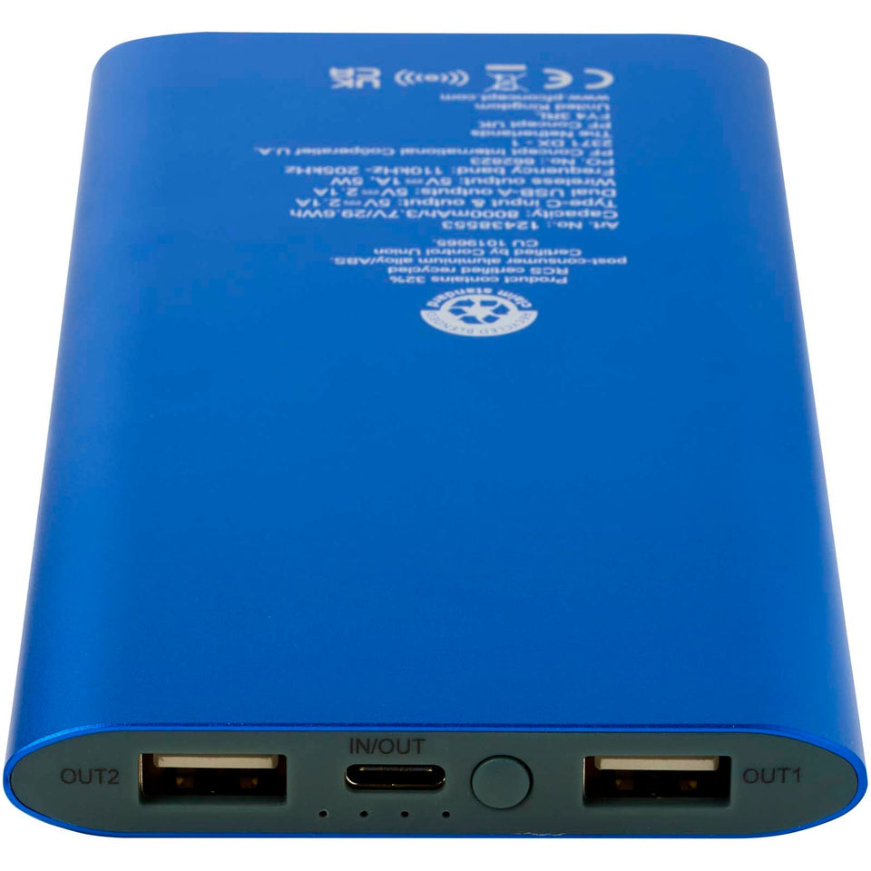 Power bank wireless da 8000 mAh Type C in alluminio riciclato Juice personalizzato con logo - Pubblienne