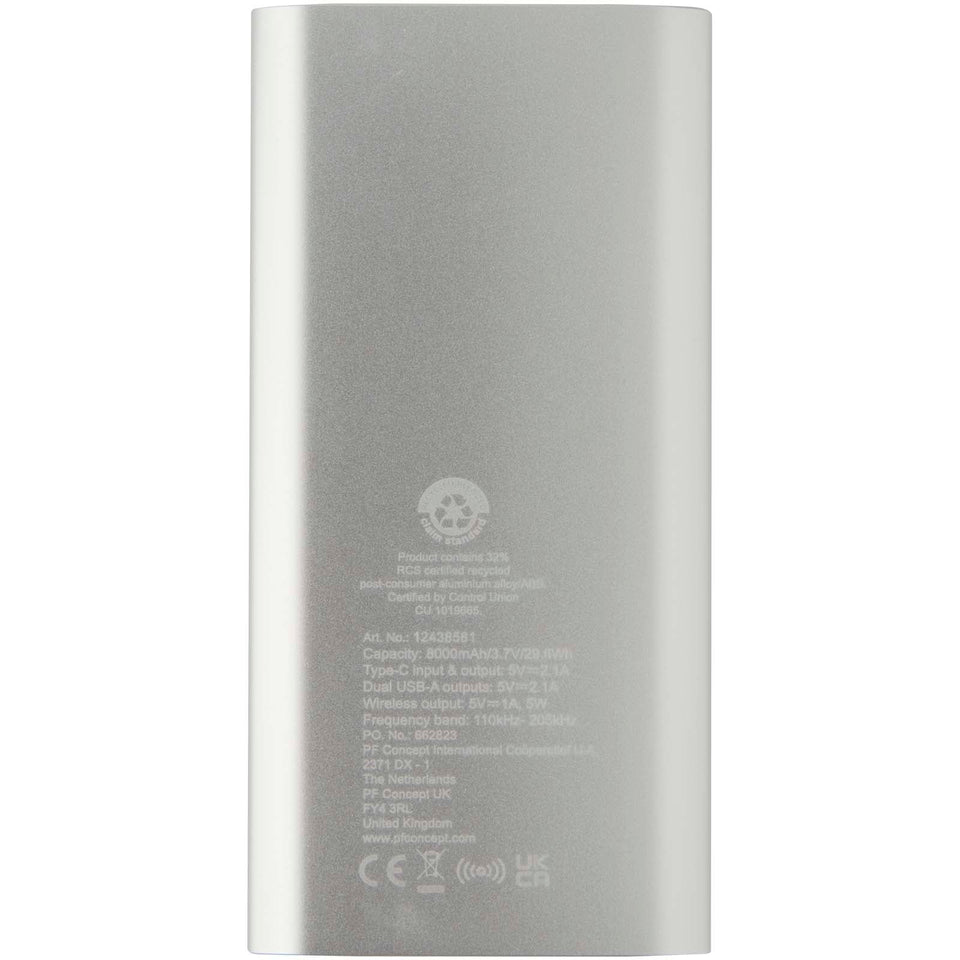 Power bank wireless da 8000 mAh Type C in alluminio riciclato Juice personalizzato con logo - Pubblienne