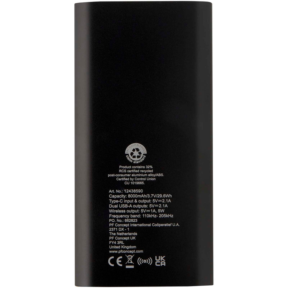 Power bank wireless da 8000 mAh Type C in alluminio riciclato Juice personalizzato con logo - Pubblienne