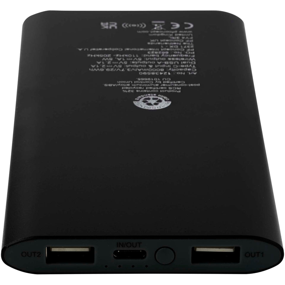 Power bank wireless da 8000 mAh Type C in alluminio riciclato Juice personalizzato con logo - Pubblienne