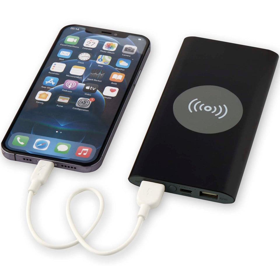 Power bank wireless da 8000 mAh Type C in alluminio riciclato Juice personalizzato con logo - Pubblienne