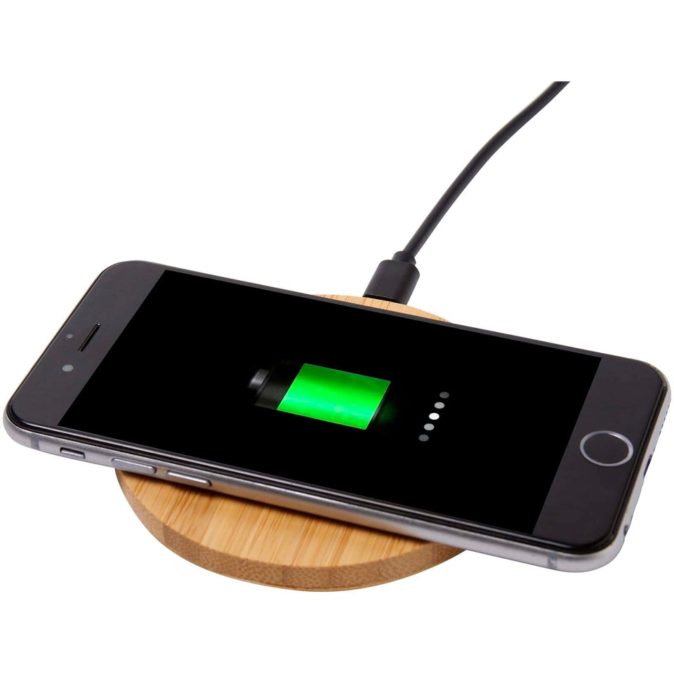 Stazione di ricarica wireless in bambù da 15 W Essence personalizzato con logo - Pubblienne