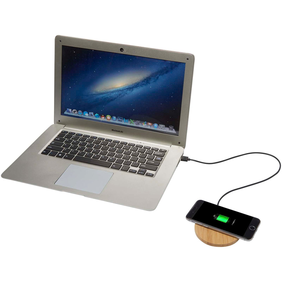 Stazione di ricarica wireless in bambù da 15 W Essence personalizzato con logo - Pubblienne