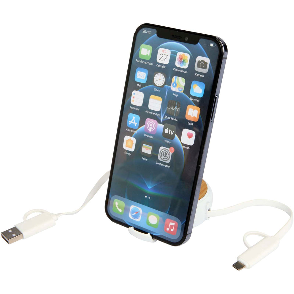 Cavo retrattile 5 in 1 in plastica riciclata da 100 cm per la sincronizzazione dei dati e la ricarica rapida da 45 W con dett personalizzato con logo - Pubblienne