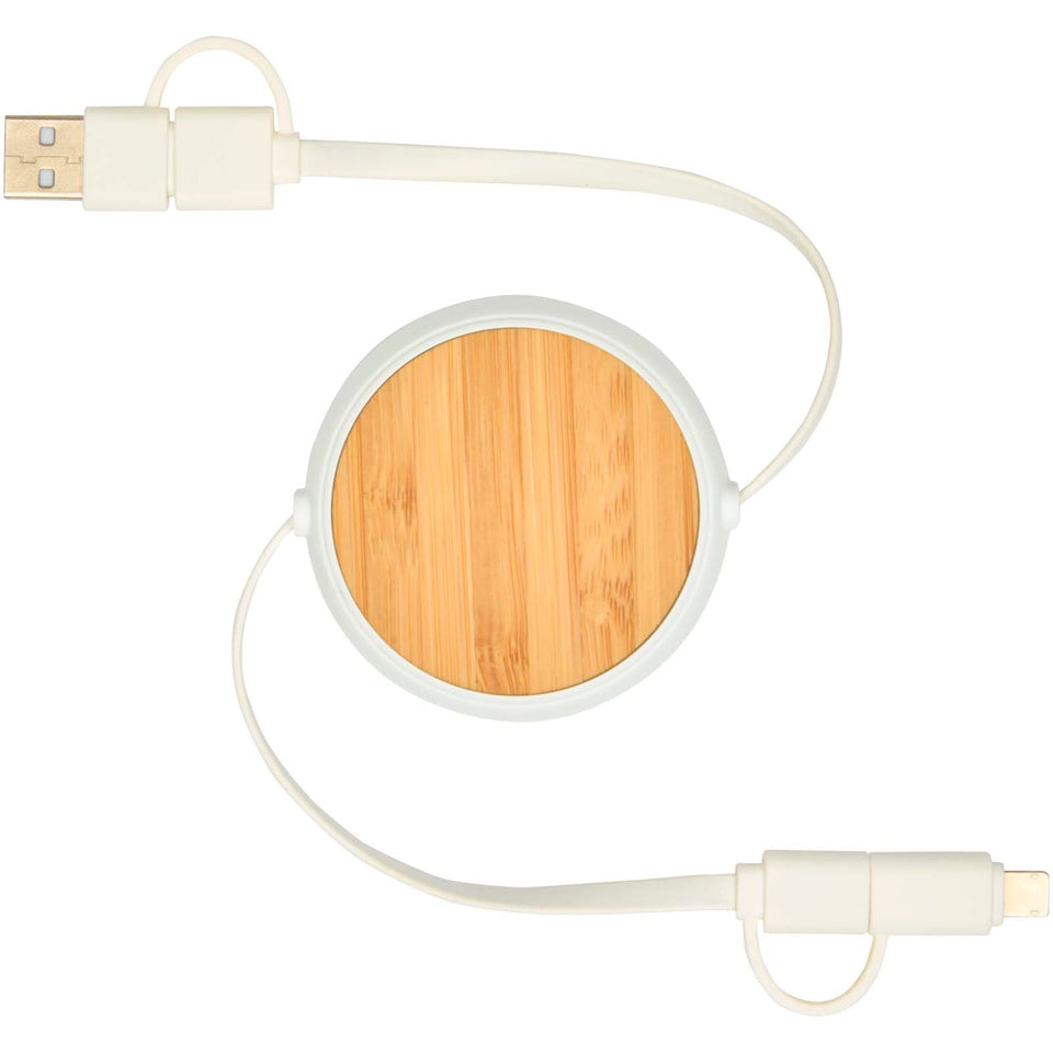 Cavo retrattile 5 in 1 in plastica riciclata da 100 cm per la sincronizzazione dei dati e la ricarica rapida da 45 W con dett personalizzato con logo - Pubblienne