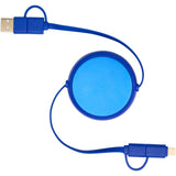 Cavo retrattile 5 in 1 da 100 cm in plastica riciclata e alluminio per la sincronizzazione dei dati e la ricarica rapida da 4 personalizzato con logo - Pubblienne