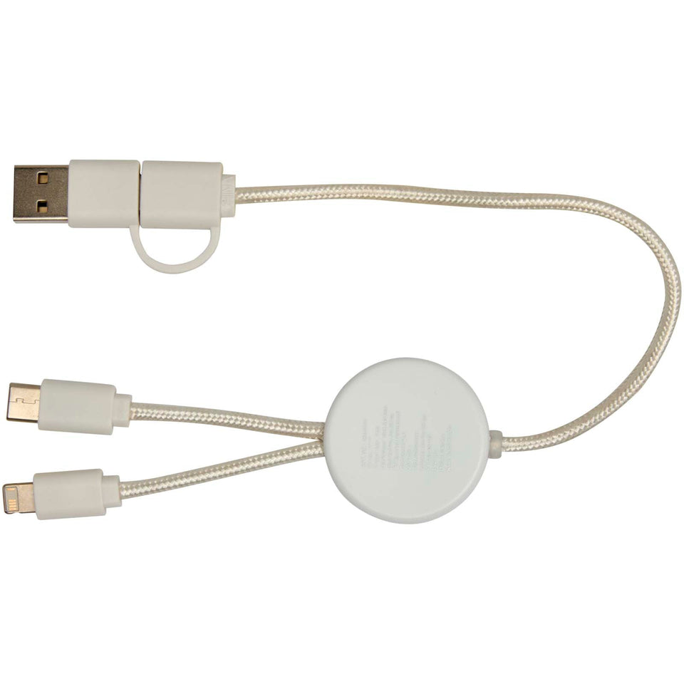 Cavo 5-in-1 in plastica riciclata da 30 cm per la sincronizzazione dei dati e la ricarica rapida da 27 W con dettagli in bamb personalizzato con logo - Pubblienne