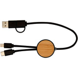 Cavo 5-in-1 in plastica riciclata da 30 cm per la sincronizzazione dei dati e la ricarica rapida da 27 W con dettagli in bamb personalizzato con logo - Pubblienne