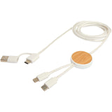 Cavo 5-in-1 in plastica riciclata da 150 cm per la sincronizzazione dei dati e la ricarica rapida da 27 W con dettagli in bam personalizzato con logo - Pubblienne