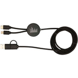 Cavo 5-in-1 in plastica riciclata da 150 cm per la sincronizzazione dei dati e la ricarica rapida da 27 W con dettagli in bam personalizzato con logo - Pubblienne
