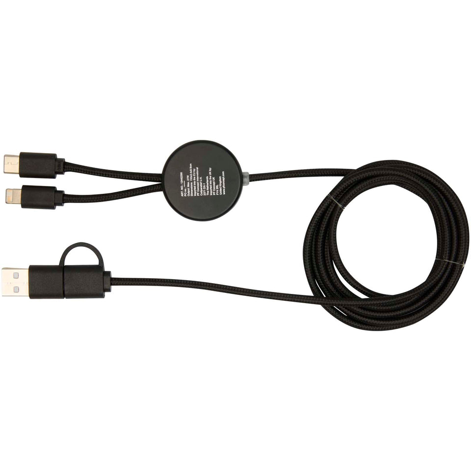 Cavo 5-in-1 in plastica riciclata da 150 cm per la sincronizzazione dei dati e la ricarica rapida da 27 W con dettagli in bam personalizzato con logo - Pubblienne
