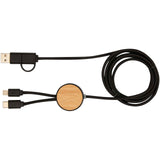 Cavo 5-in-1 in plastica riciclata da 150 cm per la sincronizzazione dei dati e la ricarica rapida da 27 W con dettagli in bam personalizzato con logo - Pubblienne