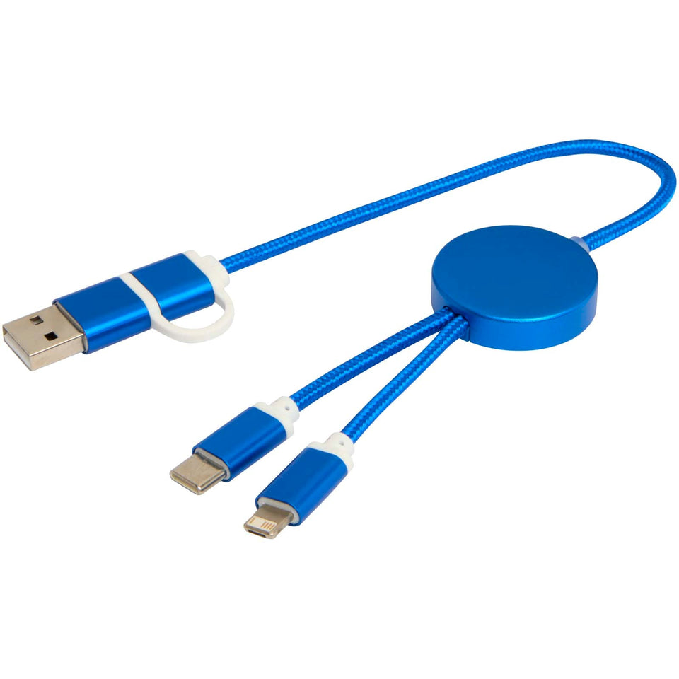 Cavo 5-in-1 in alluminio e plastica riciclata da 30 cm per la sincronizzazione dei dati e la ricarica rapida da 27 W Alasia personalizzato con logo - Pubblienne