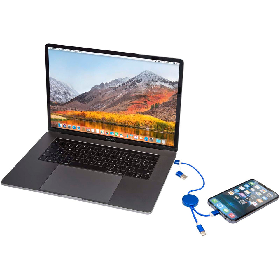 Cavo 5-in-1 in alluminio e plastica riciclata da 30 cm per la sincronizzazione dei dati e la ricarica rapida da 27 W Alasia personalizzato con logo - Pubblienne