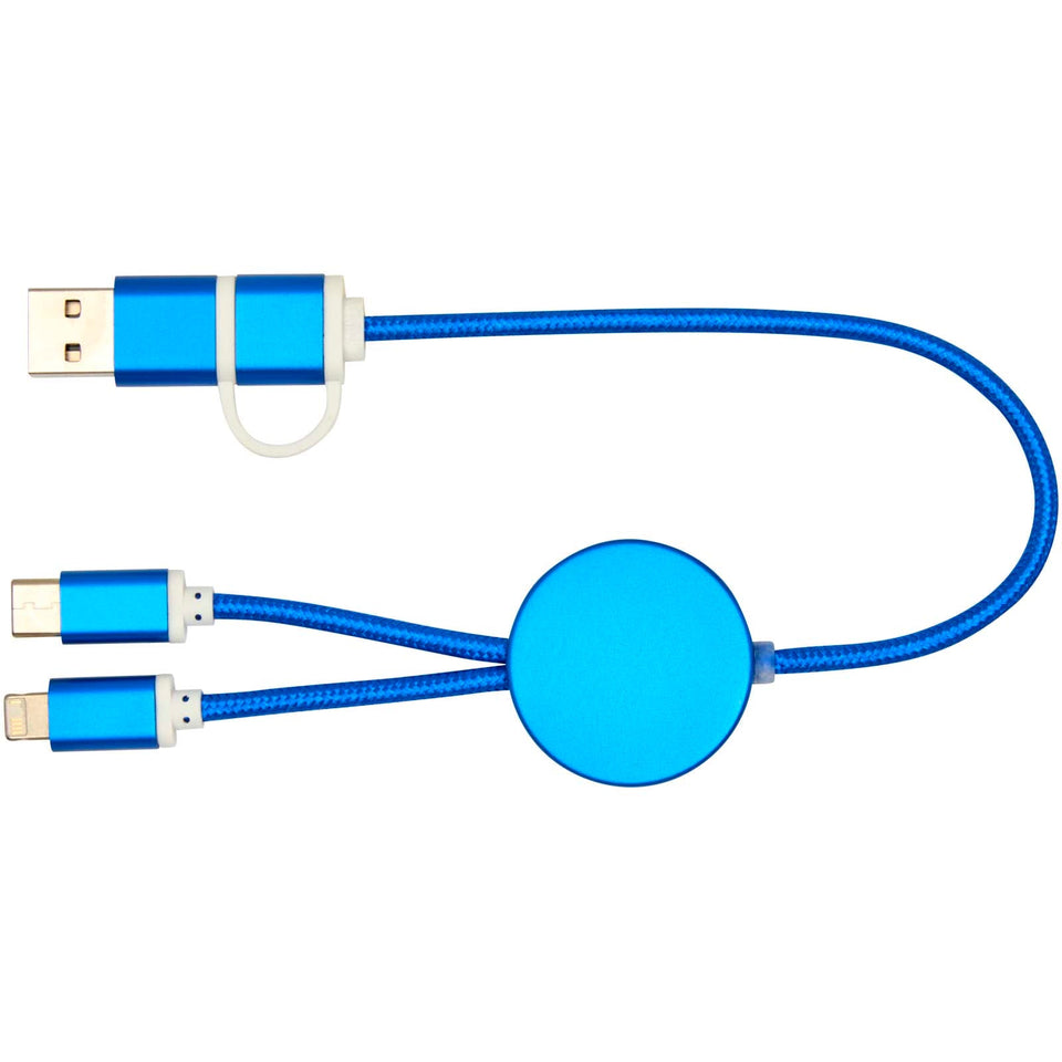 Cavo 5-in-1 in alluminio e plastica riciclata da 30 cm per la sincronizzazione dei dati e la ricarica rapida da 27 W Alasia personalizzato con logo - Pubblienne