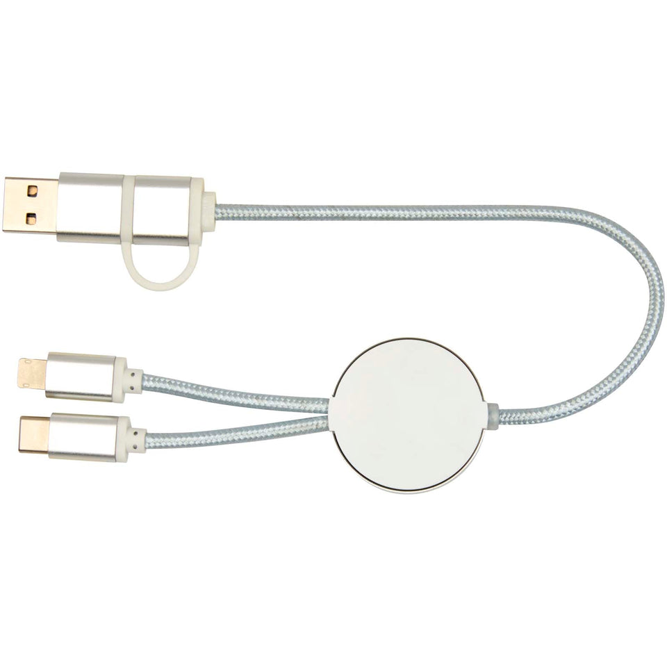 Cavo 5-in-1 in alluminio e plastica riciclata da 30 cm per la sincronizzazione dei dati e la ricarica rapida da 27 W Alasia personalizzato con logo - Pubblienne