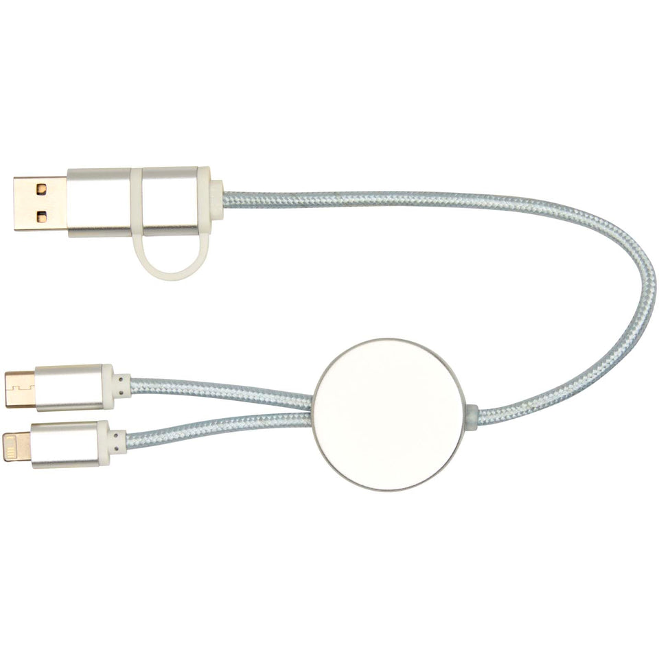 Cavo 5-in-1 in alluminio e plastica riciclata da 30 cm per la sincronizzazione dei dati e la ricarica rapida da 27 W Alasia personalizzato con logo - Pubblienne
