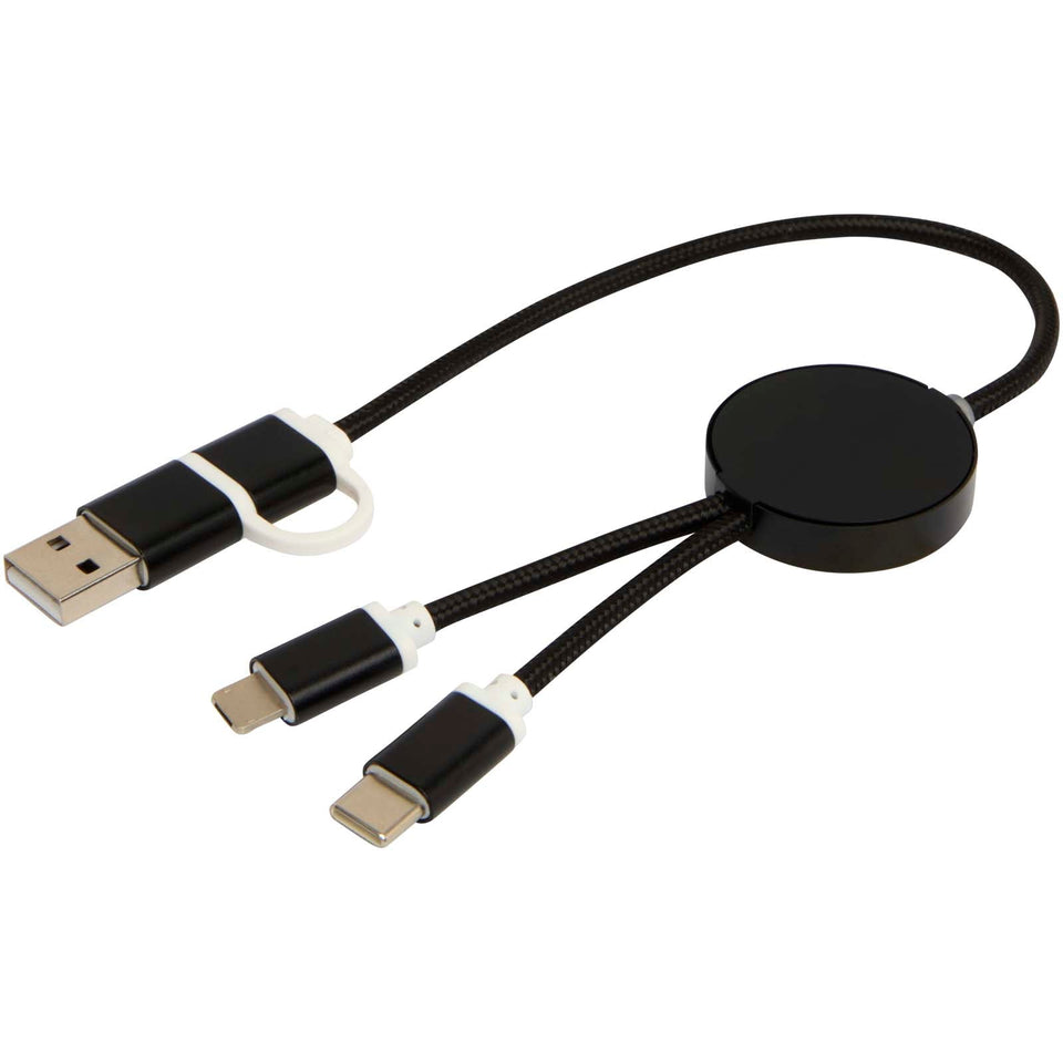 Cavo 5-in-1 in alluminio e plastica riciclata da 30 cm per la sincronizzazione dei dati e la ricarica rapida da 27 W Alasia personalizzato con logo - Pubblienne