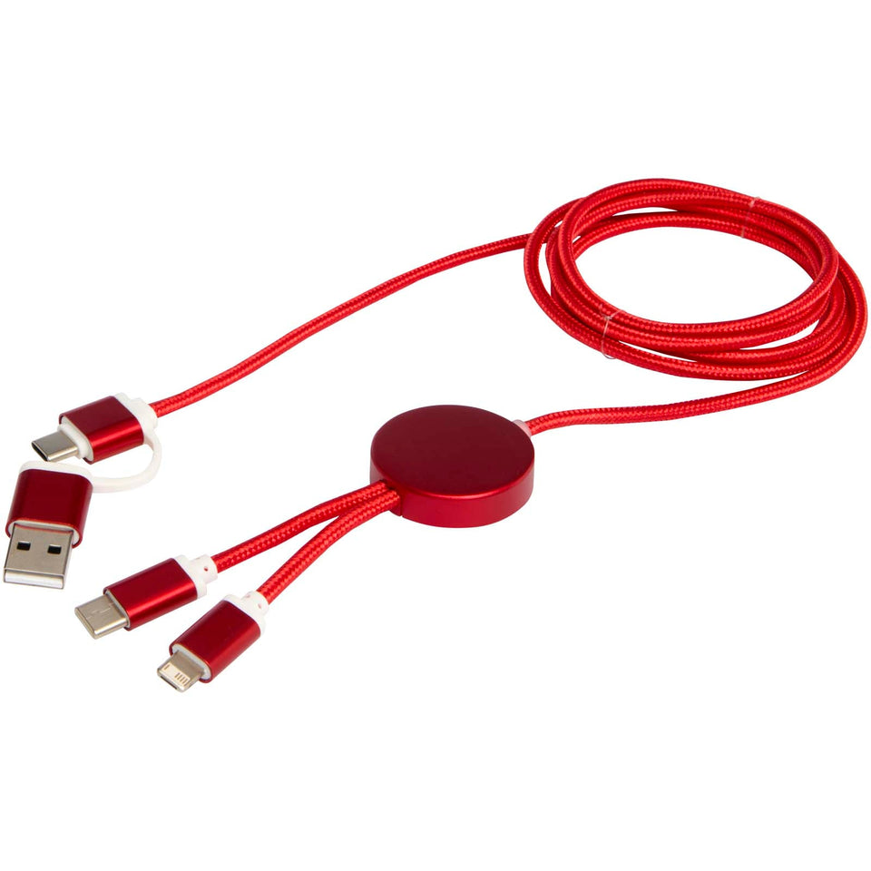 Cavo 5-in-1 in alluminio e plastica riciclata da 150 cm per la sincronizzazione dei dati e la ricarica rapida da 27 W Alasia personalizzato con logo - Pubblienne