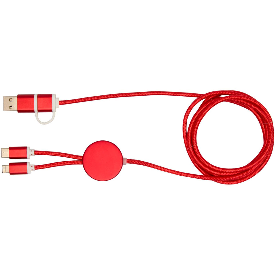 Cavo 5-in-1 in alluminio e plastica riciclata da 150 cm per la sincronizzazione dei dati e la ricarica rapida da 27 W Alasia personalizzato con logo - Pubblienne