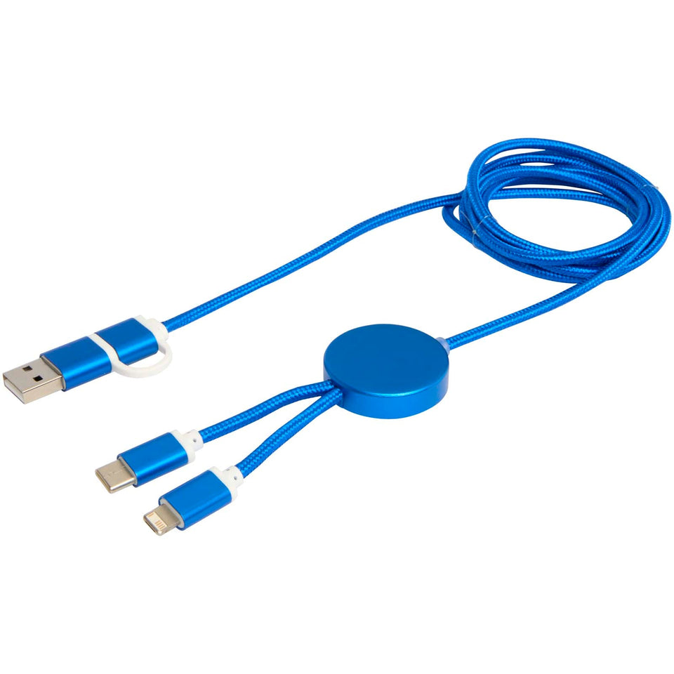 Cavo 5-in-1 in alluminio e plastica riciclata da 150 cm per la sincronizzazione dei dati e la ricarica rapida da 27 W Alasia personalizzato con logo - Pubblienne