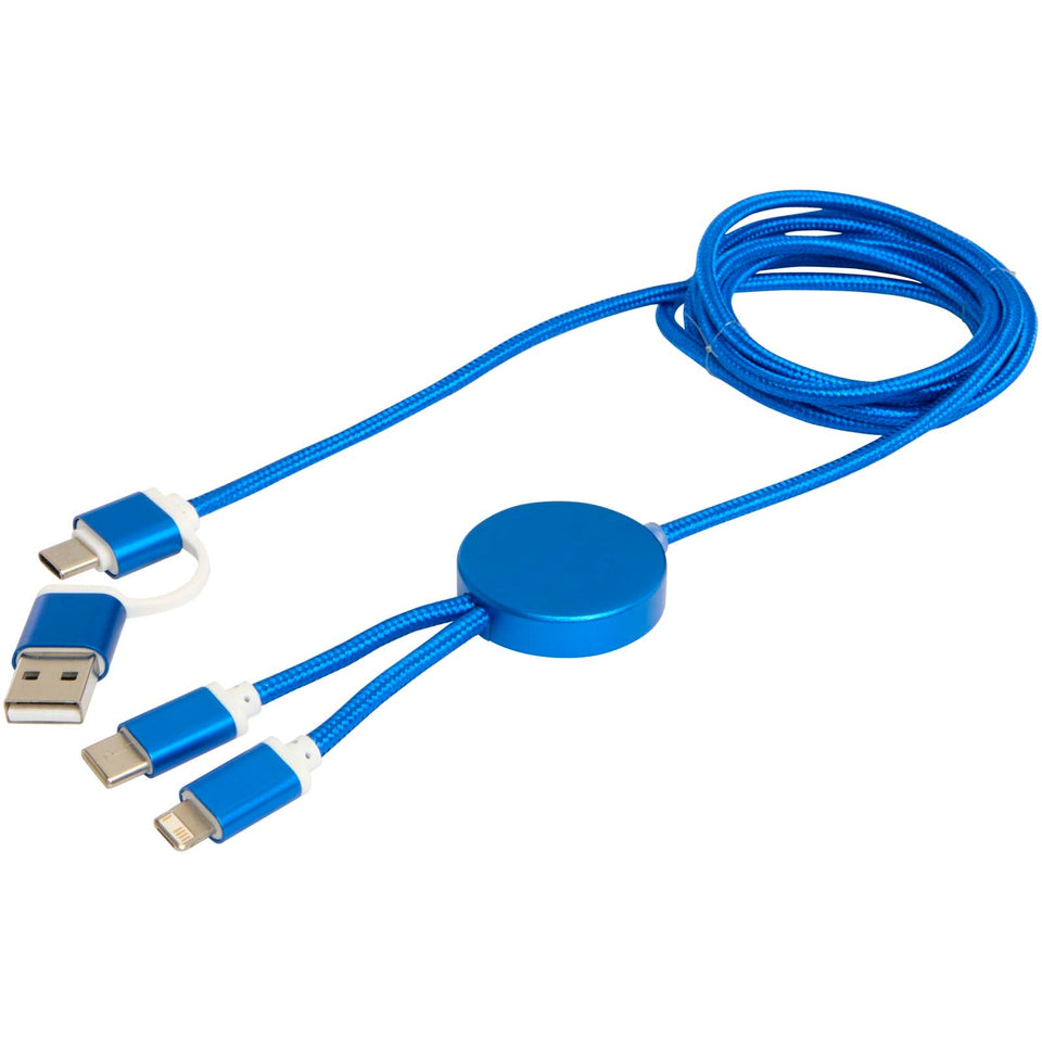 Cavo 5-in-1 in alluminio e plastica riciclata da 150 cm per la sincronizzazione dei dati e la ricarica rapida da 27 W Alasia personalizzato con logo - Pubblienne