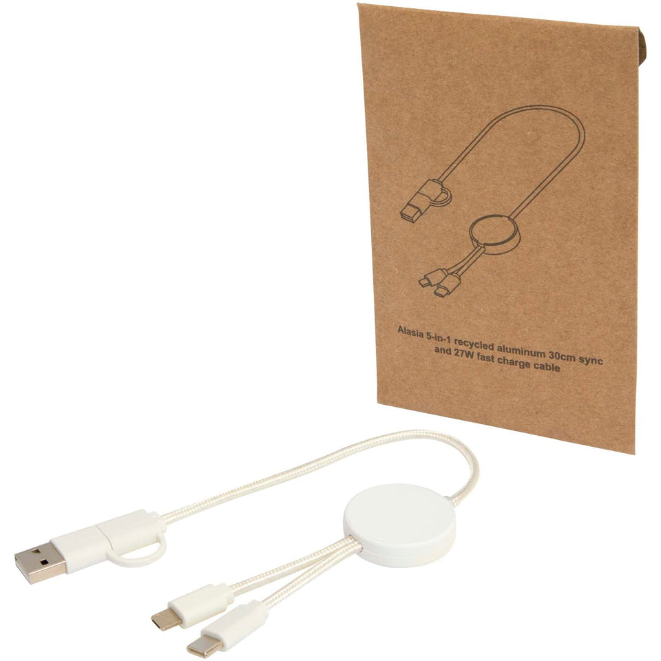 Cavo 5-in-1 in plastica riciclata da 30 cm per la sincronizzazione dei dati e la ricarica rapida da 27 W Citala personalizzato con logo - Pubblienne