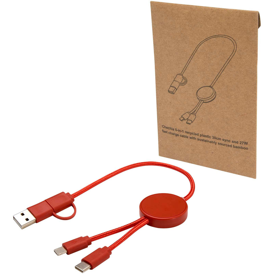 Cavo 5-in-1 in plastica riciclata da 30 cm per la sincronizzazione dei dati e la ricarica rapida da 27 W Citala personalizzato con logo - Pubblienne