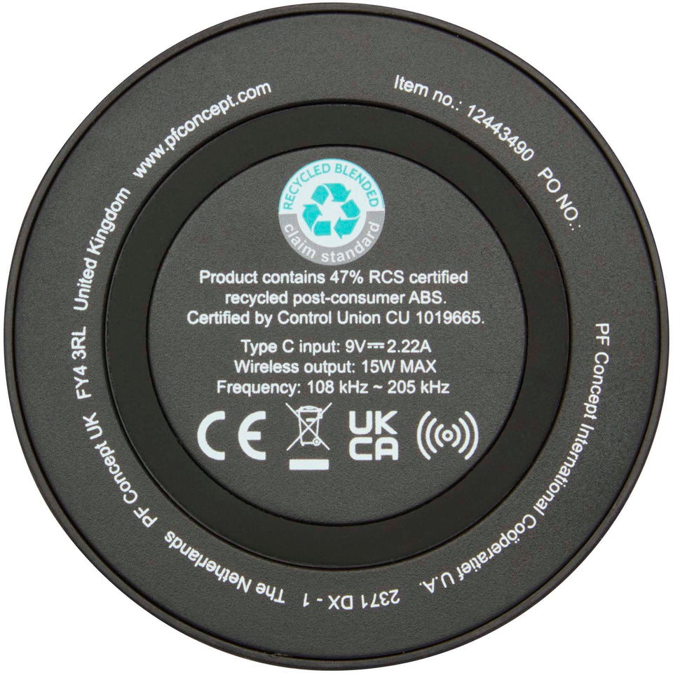 Stazione di ricarica wireless in plastica riciclata da 15 W Freal personalizzato con logo - Pubblienne