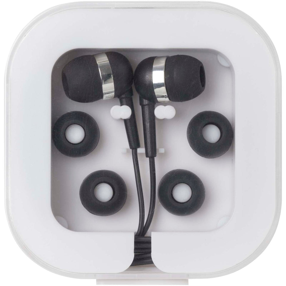 Auricolari tipo C cablati con astuccio in plastica riciclata Dofida personalizzato con logo - Pubblienne