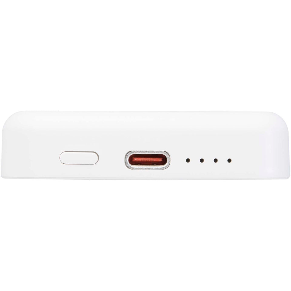 Power bank magnetico wireless da 5.000 mAh e 15 W con 20 W PD in plastica riciclata Acrab personalizzato con logo - Pubblienne