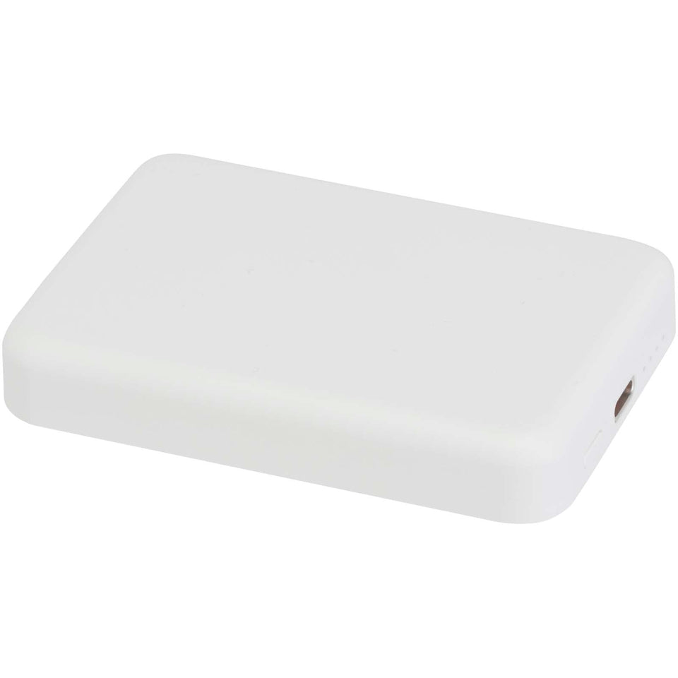 Power bank magnetico wireless da 5.000 mAh e 15 W con 20 W PD in plastica riciclata Acrab personalizzato con logo - Pubblienne