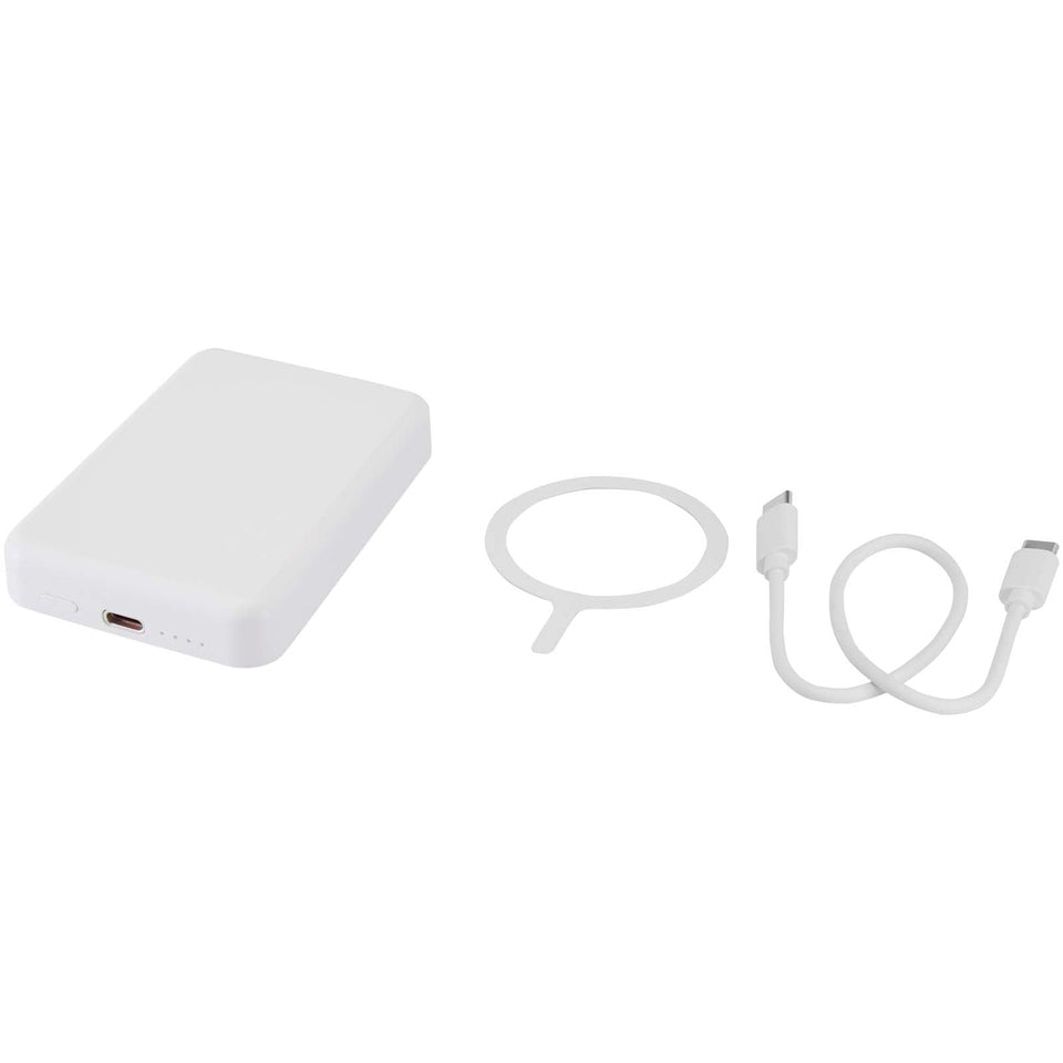 Power bank magnetico wireless da 5.000 mAh e 15 W con 20 W PD in plastica riciclata Acrab personalizzato con logo - Pubblienne