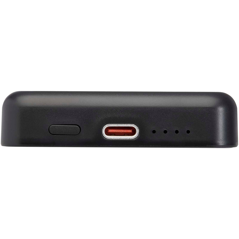 Power bank magnetico wireless da 5.000 mAh e 15 W con 20 W PD in plastica riciclata Acrab personalizzato con logo - Pubblienne