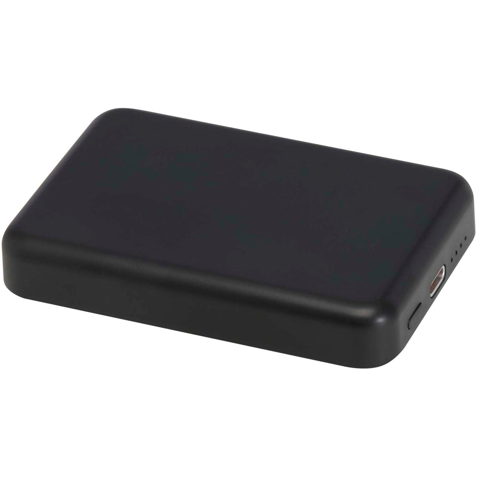 Power bank magnetico wireless da 5.000 mAh e 15 W con 20 W PD in plastica riciclata Acrab personalizzato con logo - Pubblienne