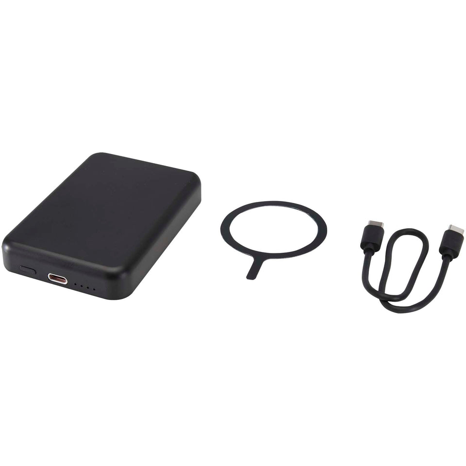 Power bank magnetico wireless da 5.000 mAh e 15 W con 20 W PD in plastica riciclata Acrab personalizzato con logo - Pubblienne