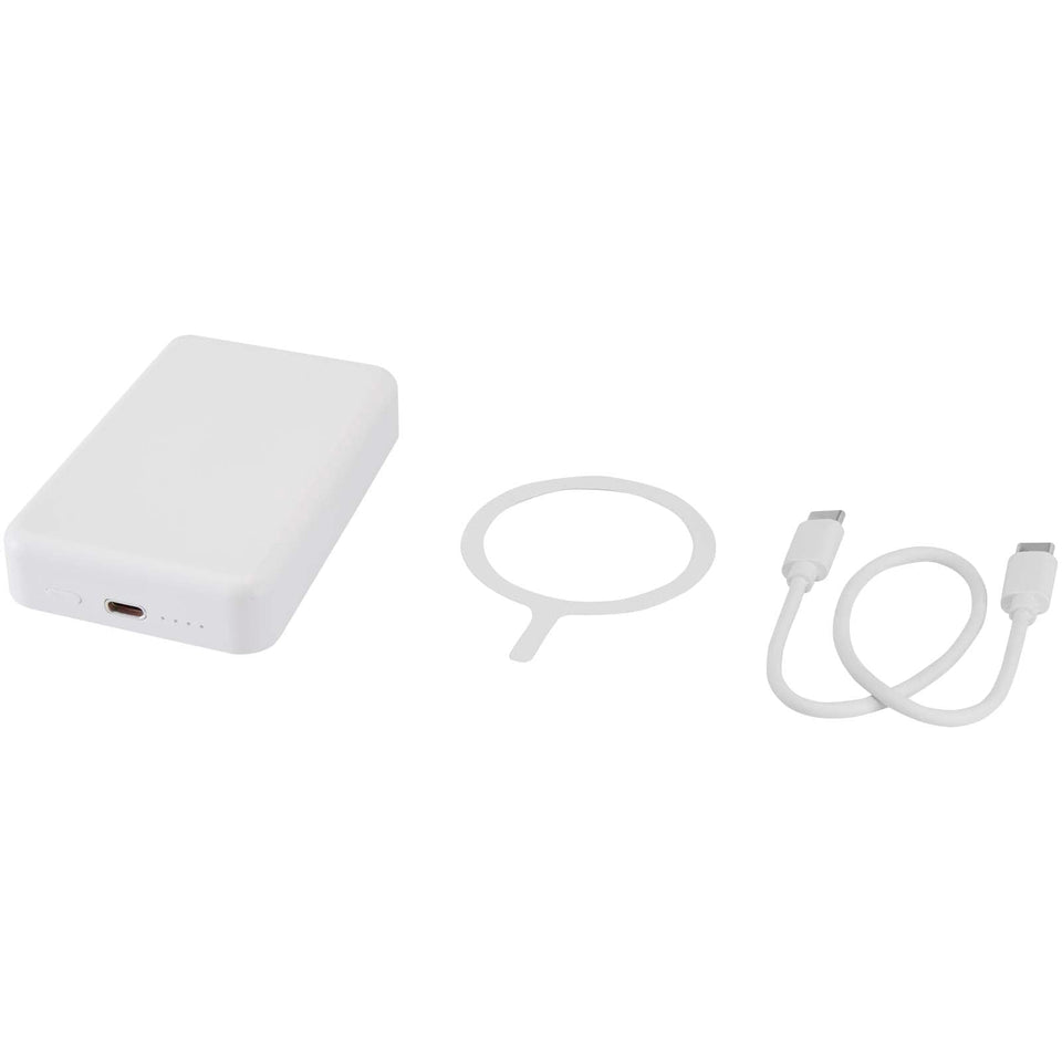 Power bank magnetico wireless da 10.000 mAh e 15 W con 20 W PD in plastica riciclata Acrab personalizzato con logo - Pubblienne