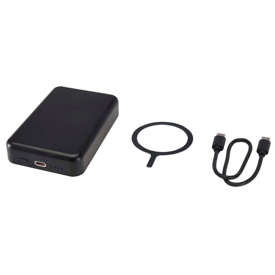 Power bank magnetico wireless da 10.000 mAh e 15 W con 20 W PD in plastica riciclata Acrab personalizzato con logo - Pubblienne