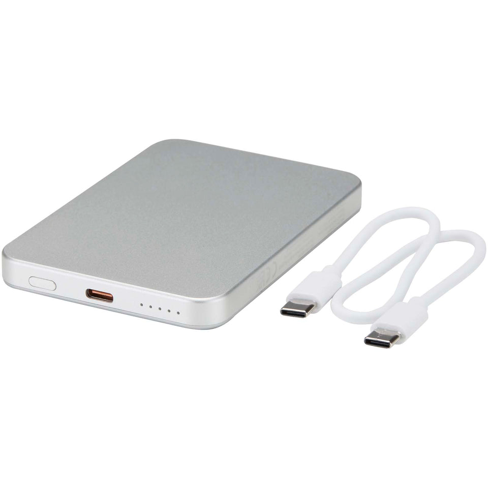 Power bank magnetico da 5000 mAh in alluminio riciclato RCS Avis personalizzato con logo - Pubblienne