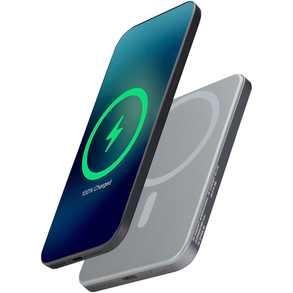 Power bank magnetico da 5000 mAh in alluminio riciclato RCS Avis personalizzato con logo - Pubblienne