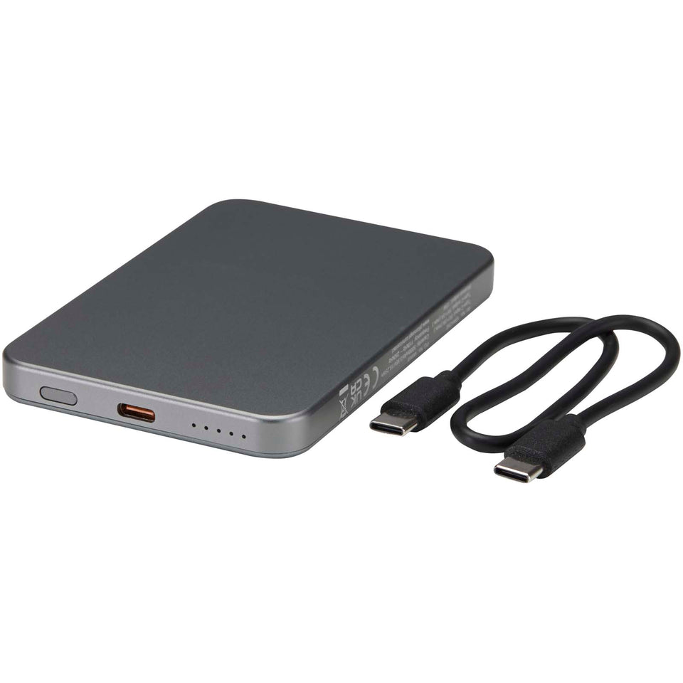 Power bank magnetico da 5000 mAh in alluminio riciclato RCS Avis personalizzato con logo - Pubblienne