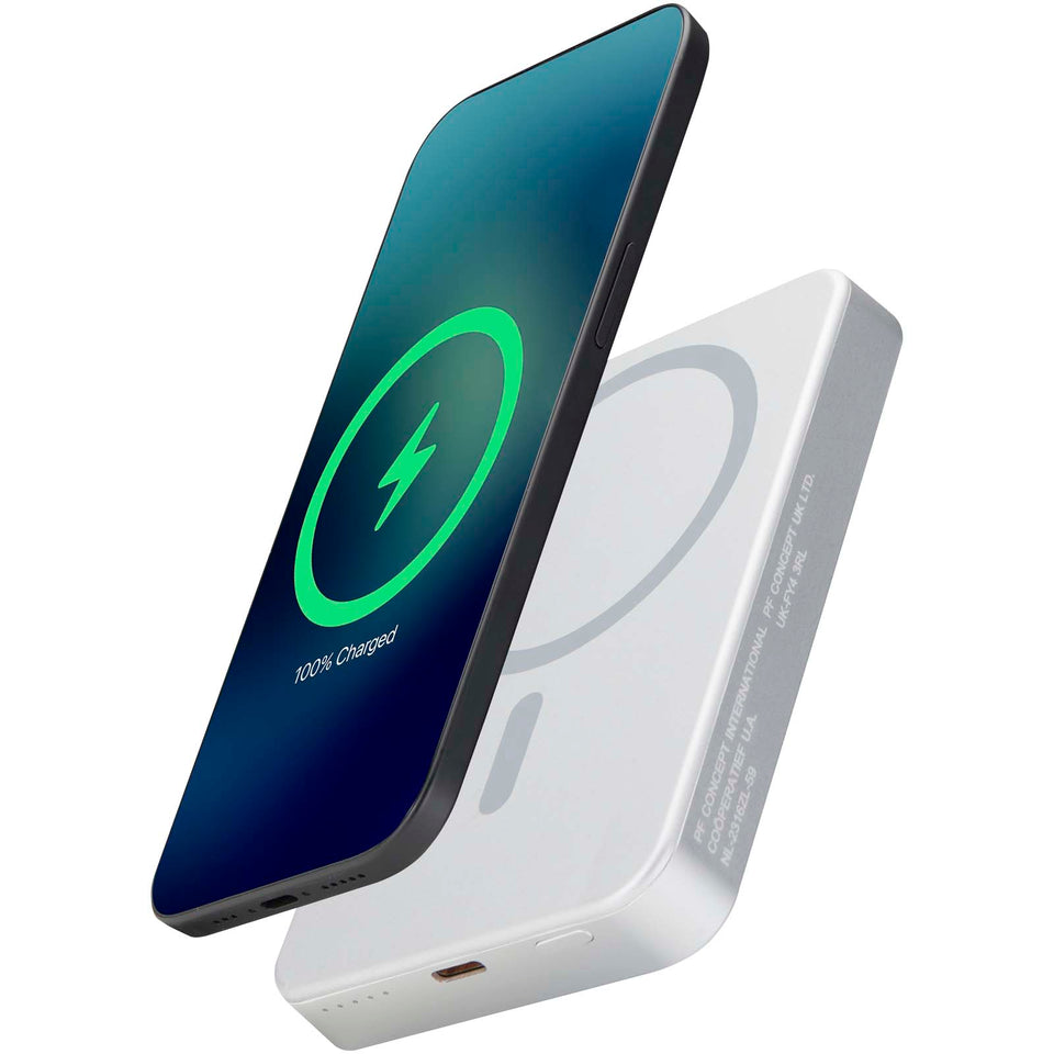 Power bank magnetico da 10.000 mAh in alluminio riciclato RCS Avis personalizzato con logo - Pubblienne