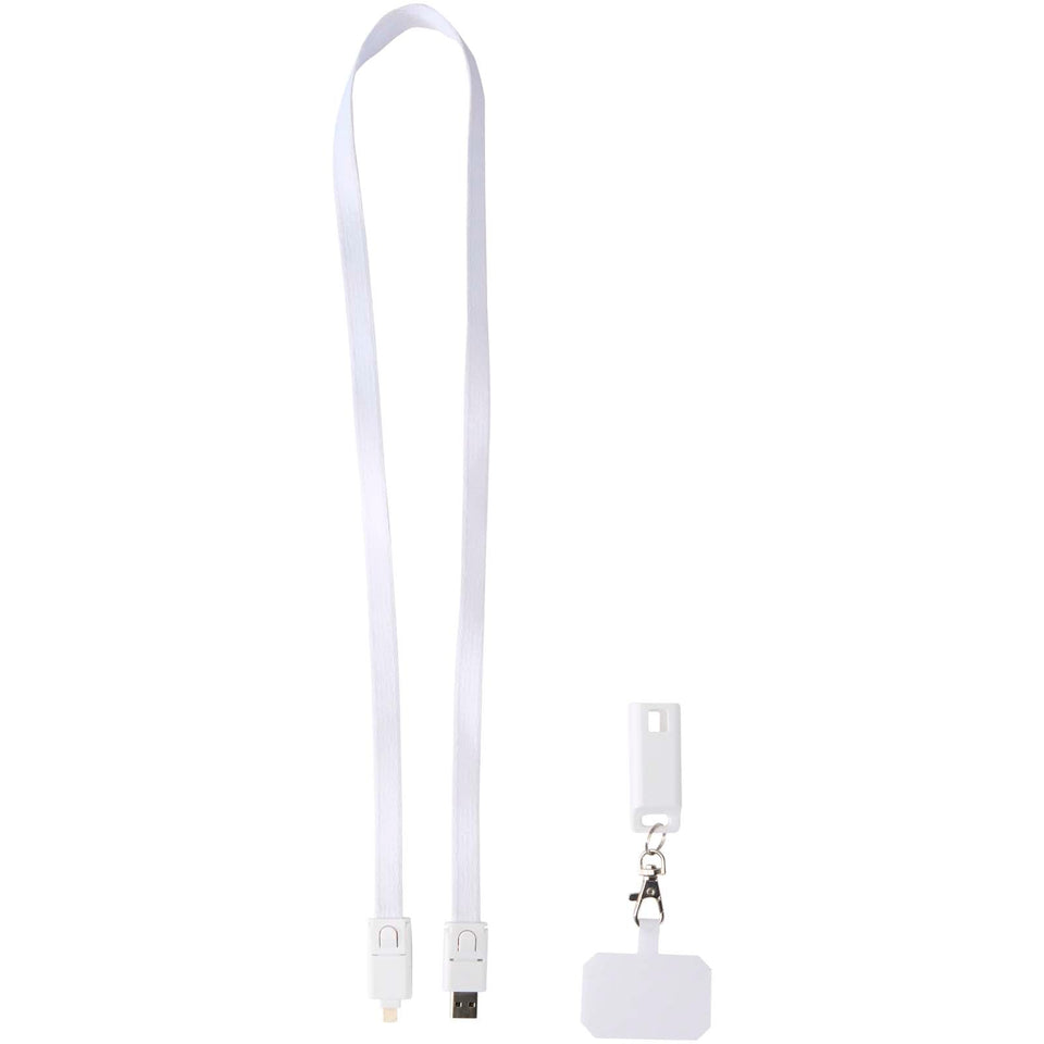 Lanyard per smartphone in plastica riciclata con cavo integrato per la sincronizzazione dati e la ricarica rapida 5 in 1 da 6 personalizzato con logo - Pubblienne
