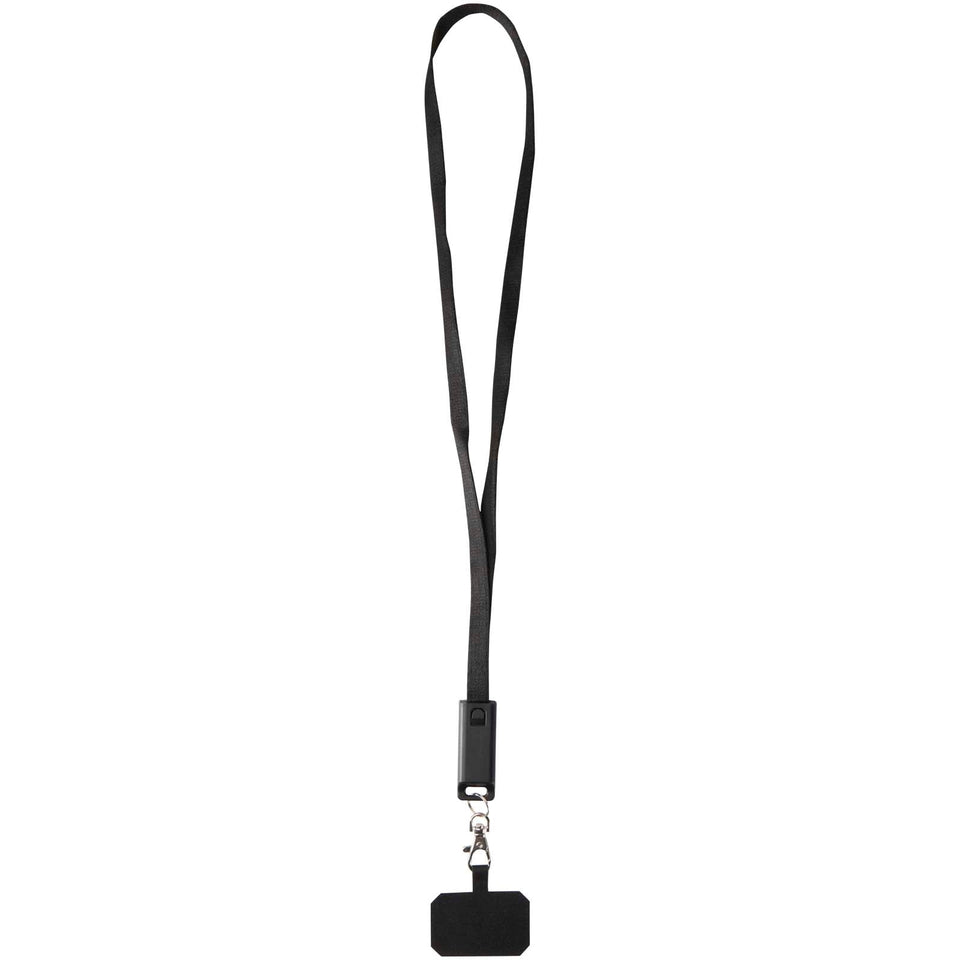 Lanyard per smartphone in plastica riciclata con cavo integrato per la sincronizzazione dati e la ricarica rapida 5 in 1 da 6 personalizzato con logo - Pubblienne