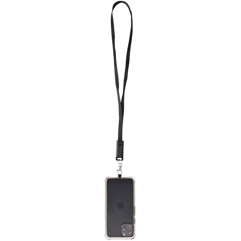 Lanyard per smartphone in plastica riciclata con cavo integrato per la sincronizzazione dati e la ricarica rapida 5 in 1 da 6 personalizzato con logo - Pubblienne