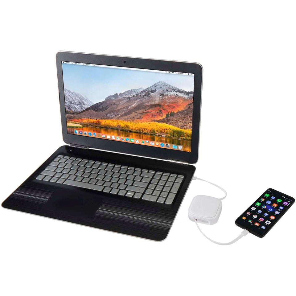 Cavo retrattile 5 in 1 in materiale riciclato con cavo retrattile per la sincronizzazione dei dati e la ricarica rapida da 10 personalizzato con logo - Pubblienne