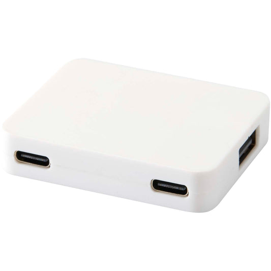 Hub USB a 4 porte con uscita USB-A e Tipo-C e doppio ingresso in plastica riciclata Gaia personalizzato con logo - Pubblienne