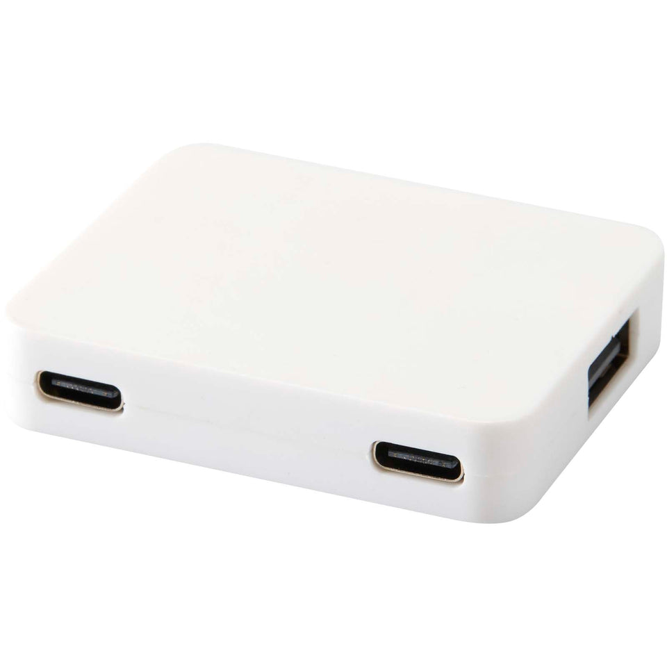 Hub USB a 4 porte con uscita USB-A e Tipo-C e doppio ingresso in plastica riciclata Gaia personalizzato con logo - Pubblienne