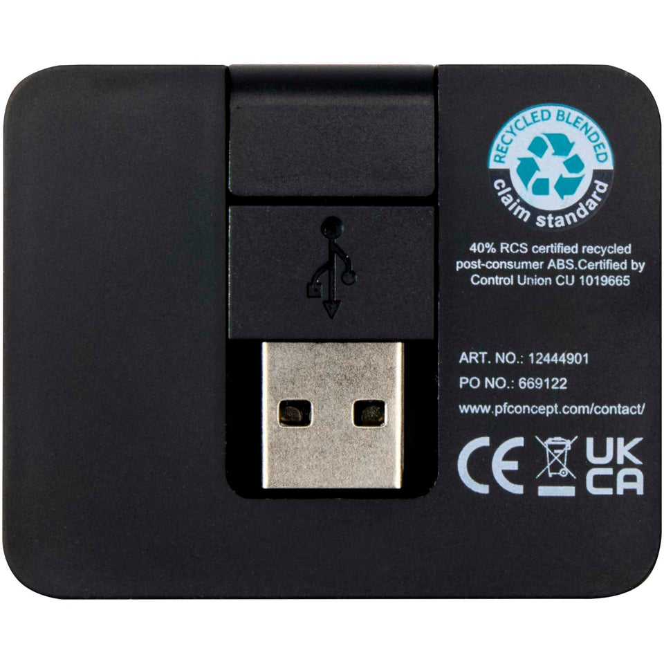 Hub USB a 4 porte con uscita USB-A e Tipo-C e doppio ingresso in plastica riciclata Gaia personalizzato con logo - Pubblienne